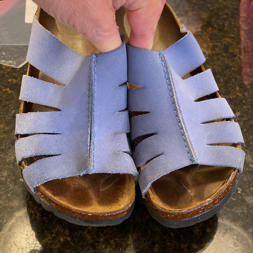 Betula by Birkenstock Blue Slide On Nancy Sandals with sealed cork.